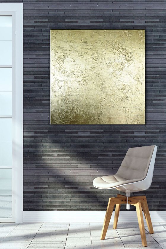 Chrysopoeia (Golden graffiti, Gold leaf textured large painting)