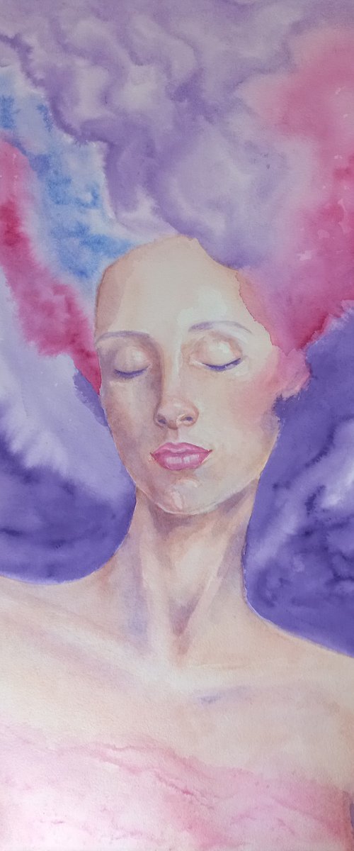 Abstract watercolor portrait 76x56 cm by Tatiana Myreeva