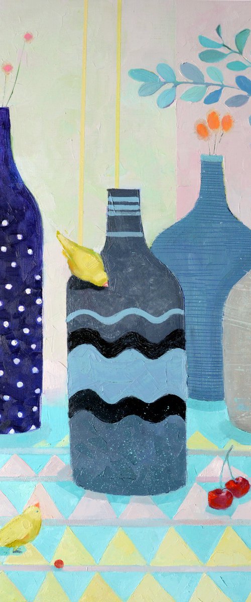 Still life with blue bottles by Alexandra Sergeeva