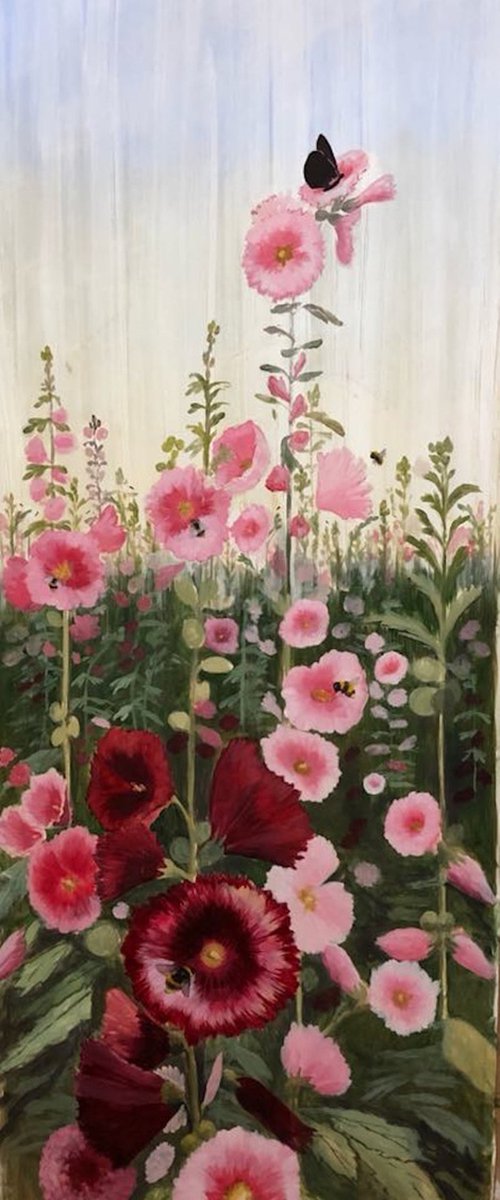 Field of Red and Pink Mallows Oil Painting by Caridad I. Barragan