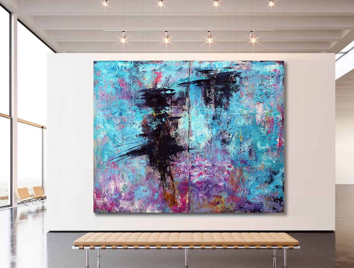 Abstract Acrylic Painting By Veljko Martinovic, 98 X 79", "To Heaven And Back", Original Artwork