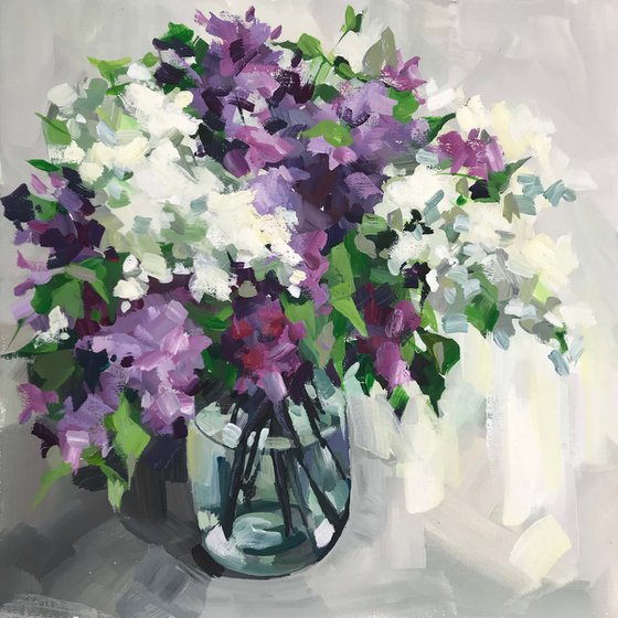 Lilac bouquet. one of a kind, handmade artwork, original painting.