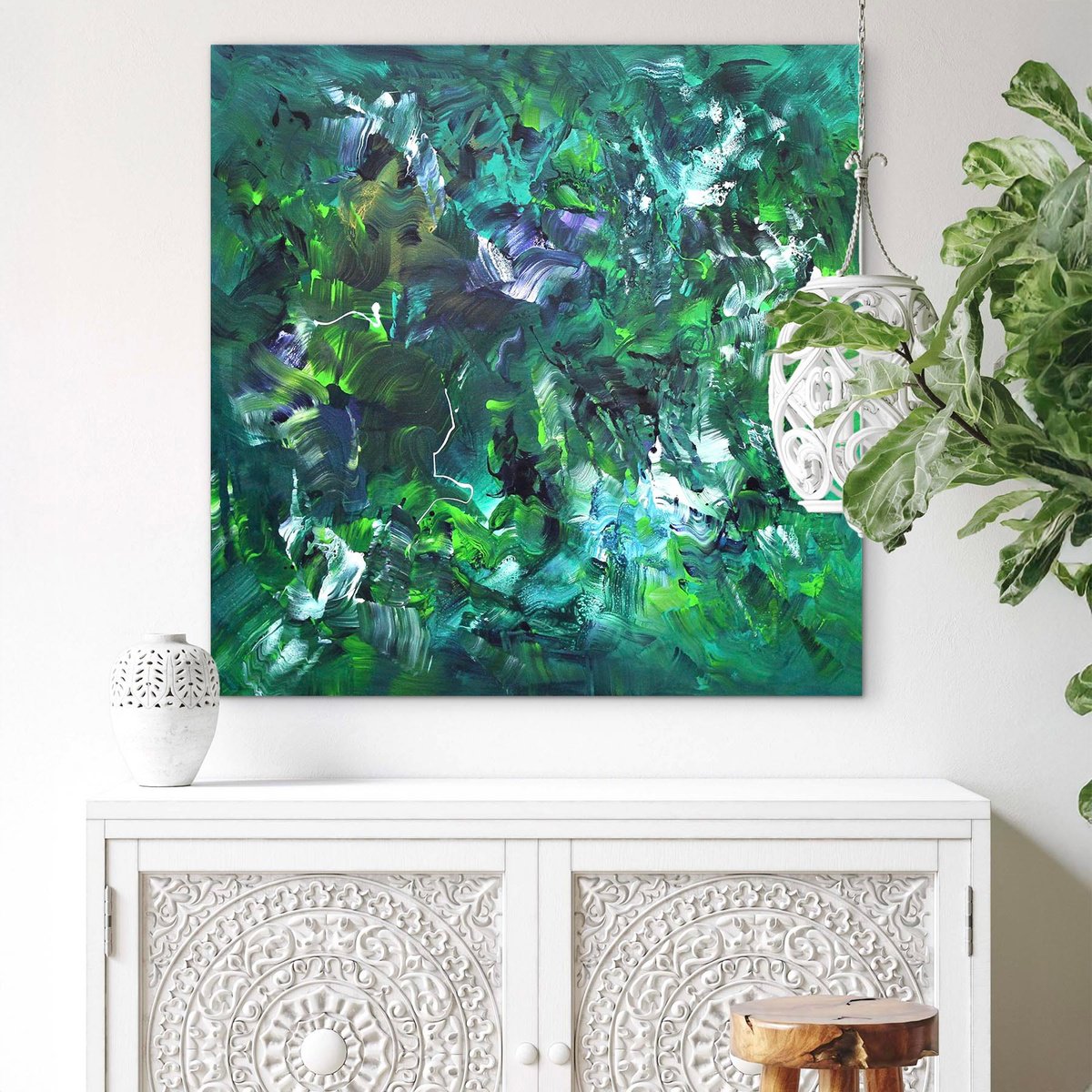Abstract Botanical Acrylic Painting By Paresh Nrshinga Frsa, 40 X 40", Rainforest Breeze, Original Artwork