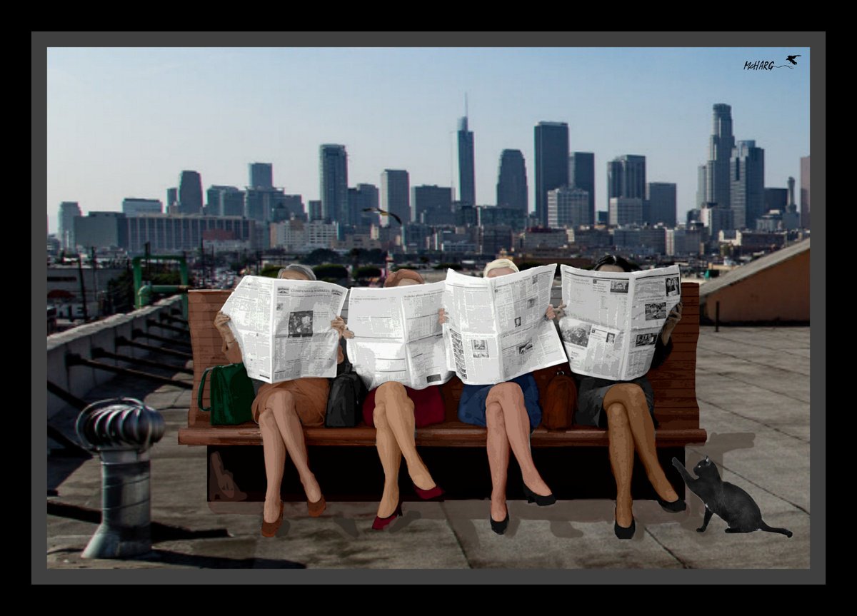 Expressive Portrait Painting By Joe Mcharg, 42 X 29, Rooftop Reading Room 42X30, Original Artwork