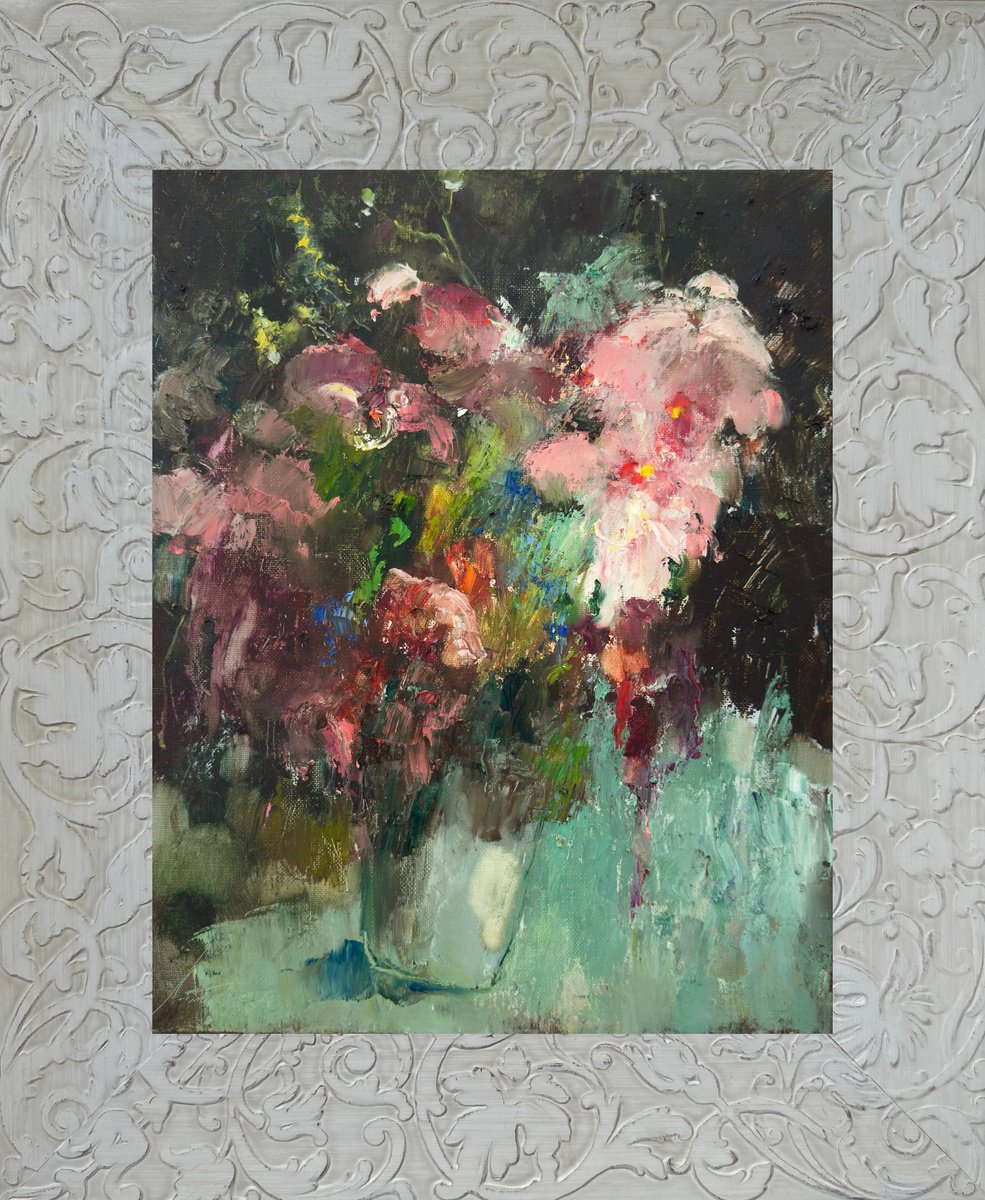 Abstract Botanical Oil Painting By Olha Laptieva, 14 X 16", The Beauty Of The Moment, Original Artwork