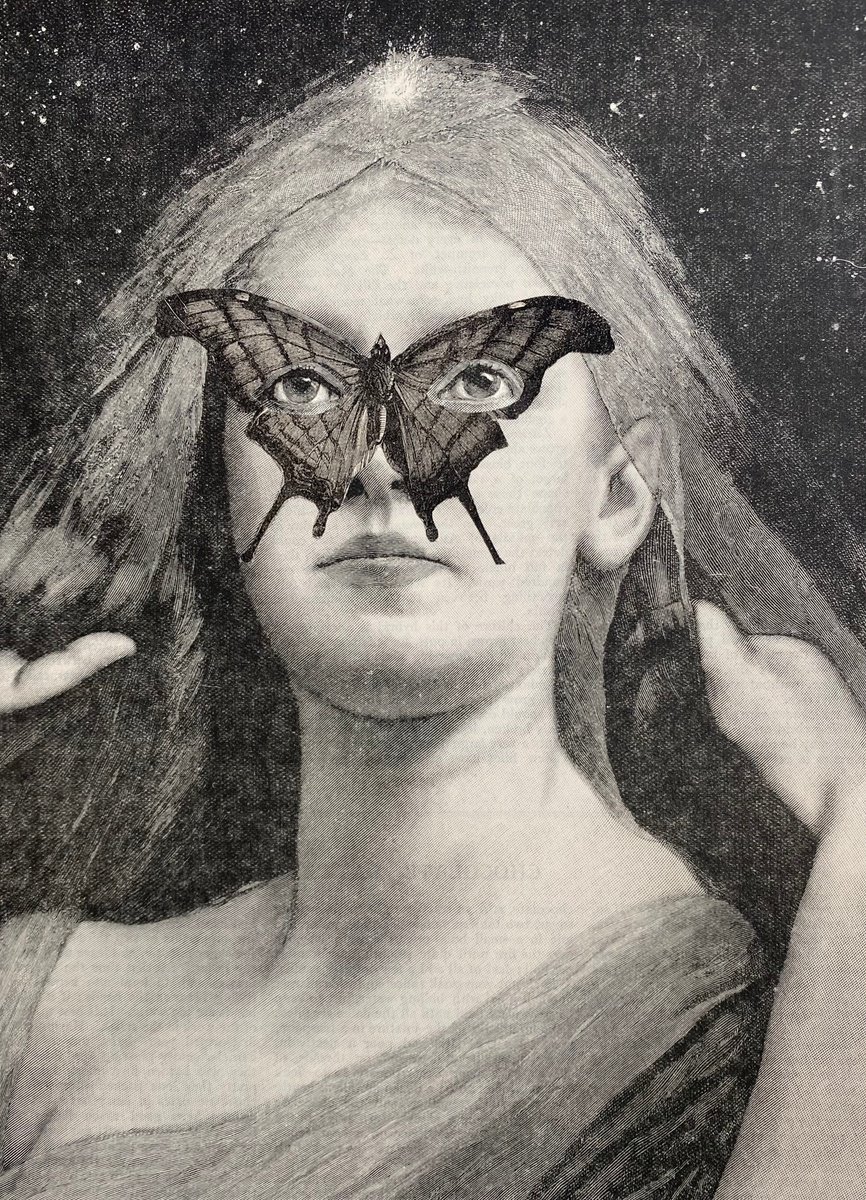 Surrealistic Portrait Collage By Tudor Evans, 6 X 9", Butterfly Star Woman, Original Artwork