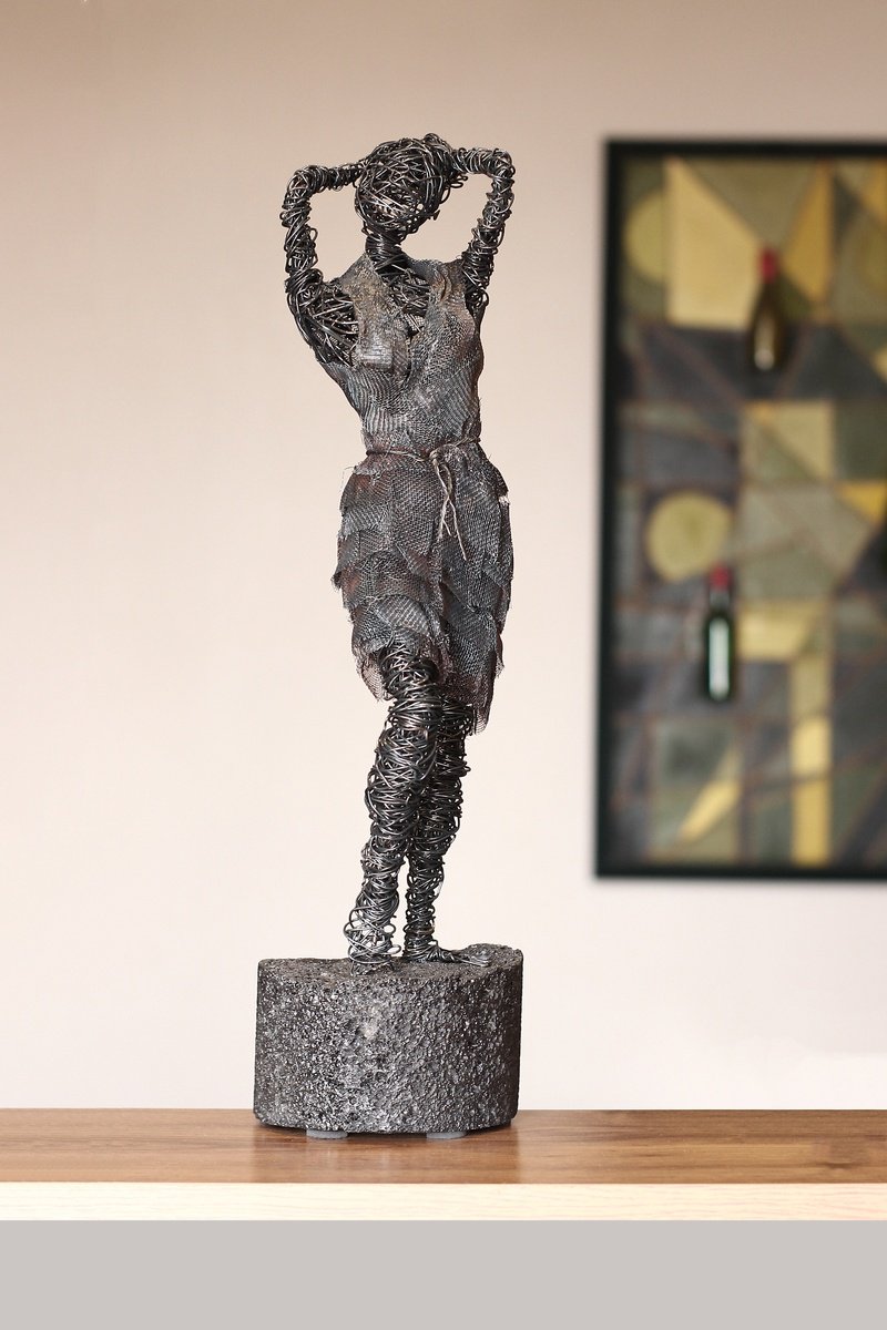 Expressive Portrait Sculpture By Karen Axikyan, 5 X 20", Sophia: Woven Elegance, Original Artwork