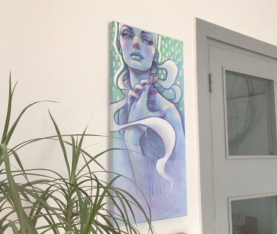 STOLEN ARTWORK - "Come what may" - blue pop art nouveau portrait