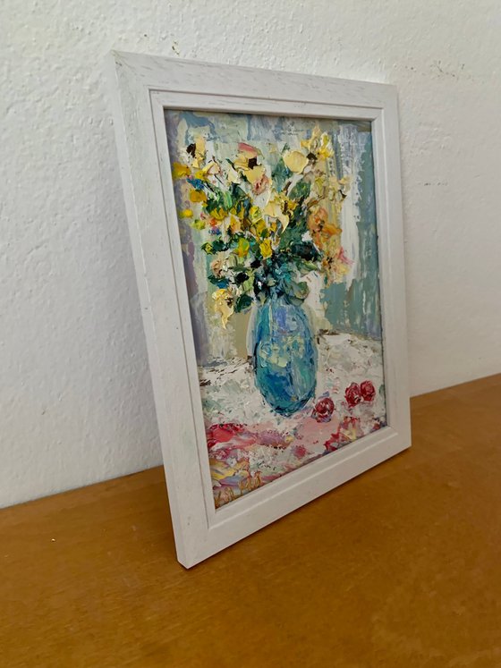 Still life with flowers and teapot