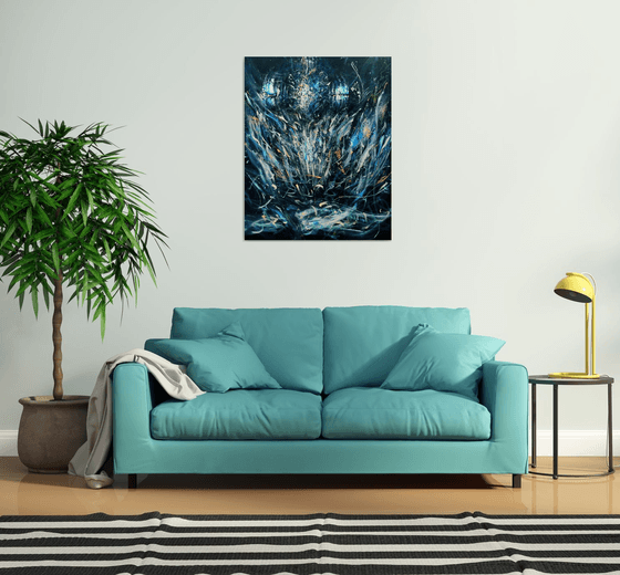 Large Spontaneous Dark Blue Angel Series Painting By KLOSKA