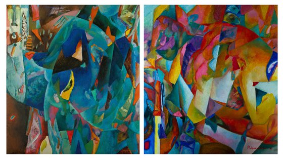 Blue and red (diptych) 180x100