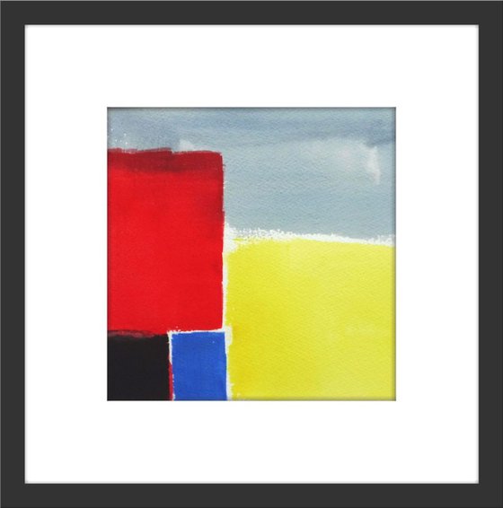 COASTAL PRIMARIES. Original watercolour abstract landscape painting. With Mount (mat).