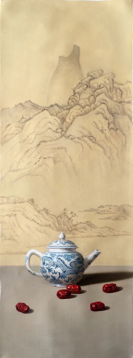 Photorealistic Still Life Oil Painting By Kunlong Wang, 14 X 39", Still Life:zen Art T253, Original Artwork