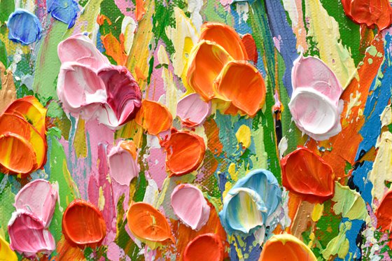 Meadow Joy - Abstract Floral Field Painting, Palette Knife Art