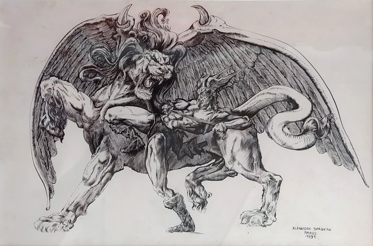 Graphic Animal Ink Drawing By Alexandre Barbera-Ivanoff, 20 X 15, The Tamer, Original Artwork