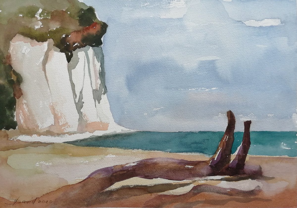 Photorealistic Landscape Watercolour By Olga David, 14 X 10", Chalk Cliffs, Island Ruegen, Original Artwork