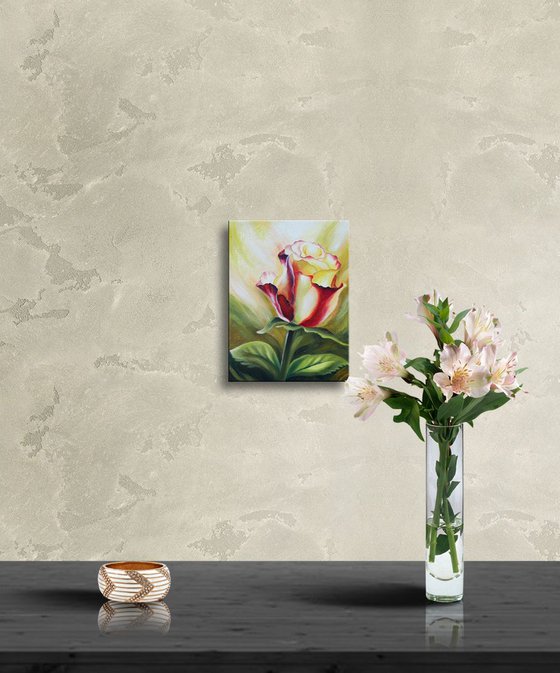 Rose flowers painting, floral wall art, small gift for woman