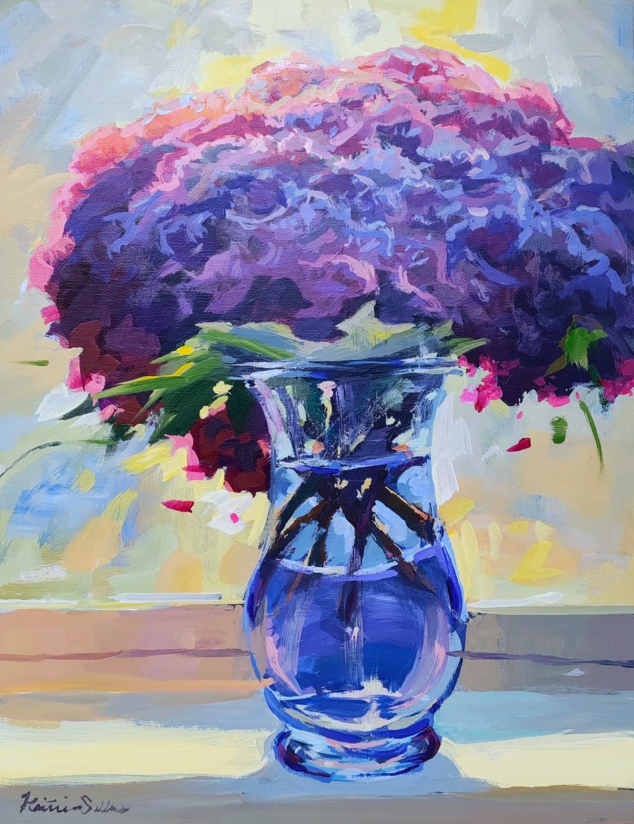 Impressionistic Still Life Acrylic Painting By Kristina Sellers, 11 X 14", Summer Trimmings, Original Artwork