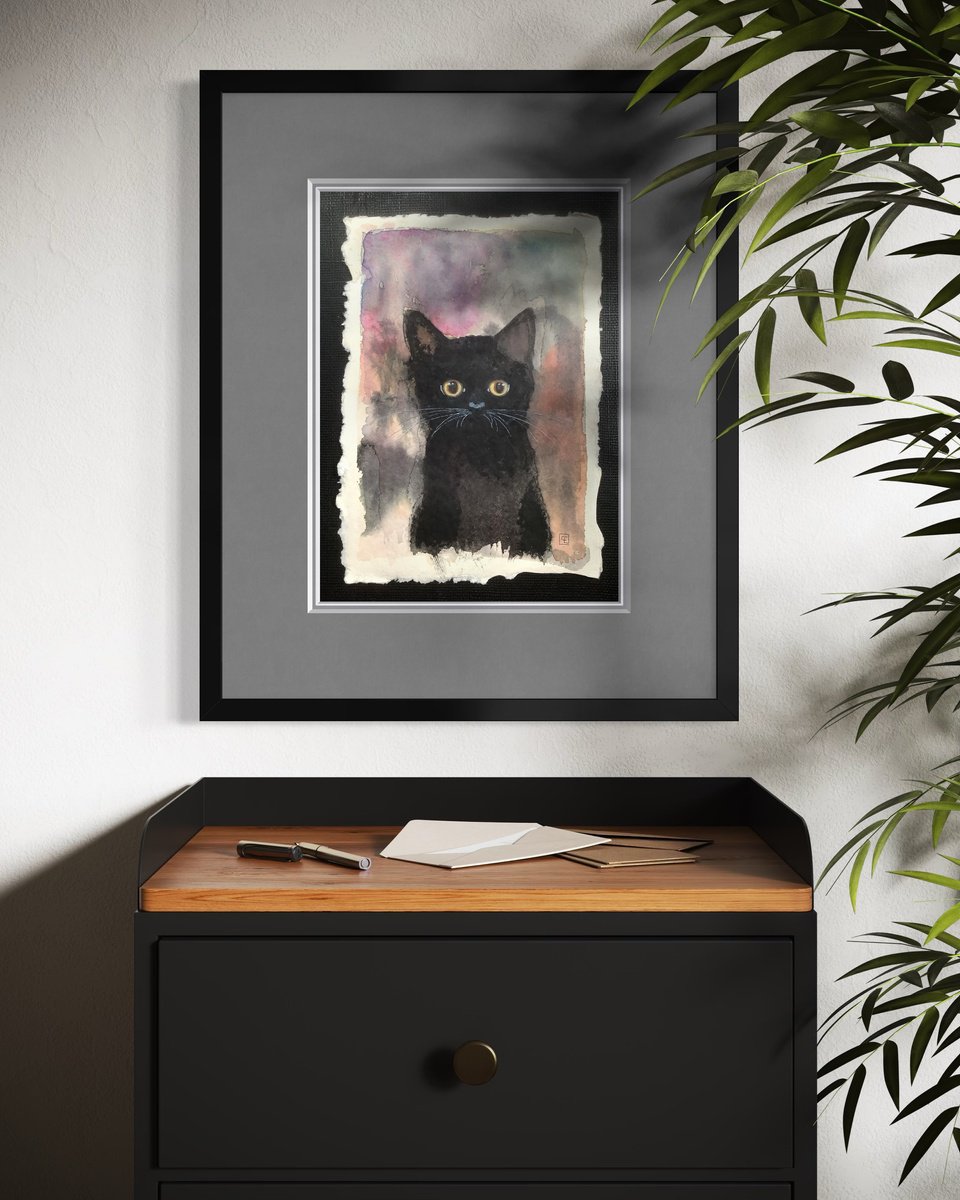 Impressionistic Watercolour , Chaton Noir By Eva Fialka, 8 X 12, Artwork For Sale On Artfinder