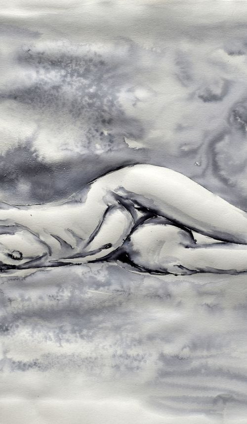 Reclining Nude in ink / 69 cm x 50 cm by Anna Sidi-Yacoub