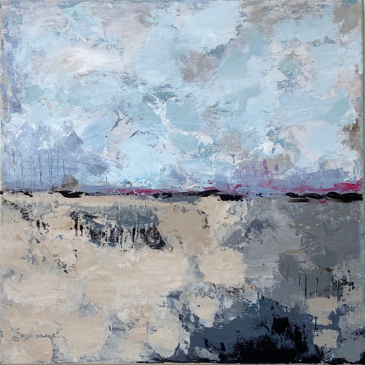 Impressionistic Landscape Acrylic Painting By Maryna Vozniuk, 16 X 16", Sandy Coast, Original Artwork