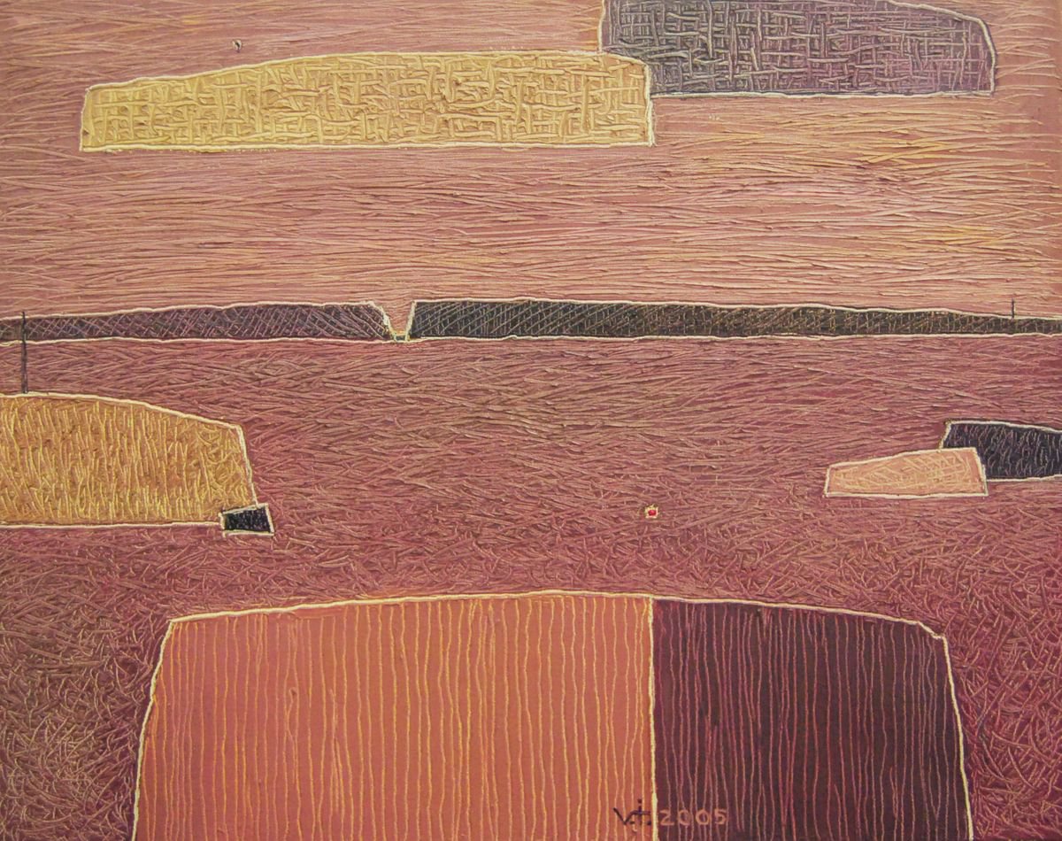 Geometric Abstract Oil Painting By Viktor Ivaniv, 24 X 20", Warm Geometry, Original Artwork