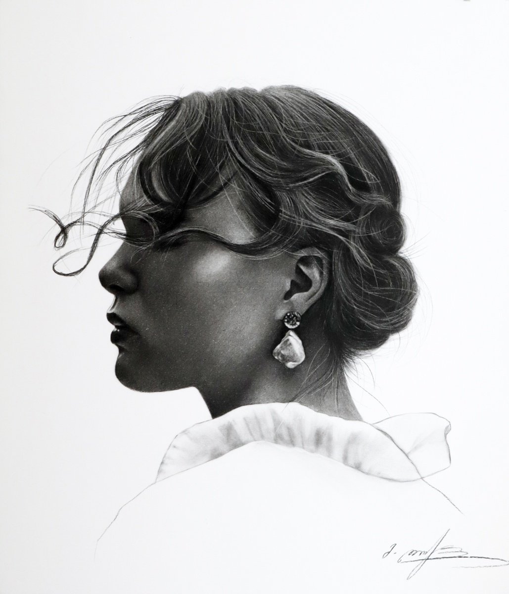 Photorealistic Portrait Charcoal Drawing By Mariam Darchiashvili, 12 X 14", Woman Portrait No. 20, Original Artwork