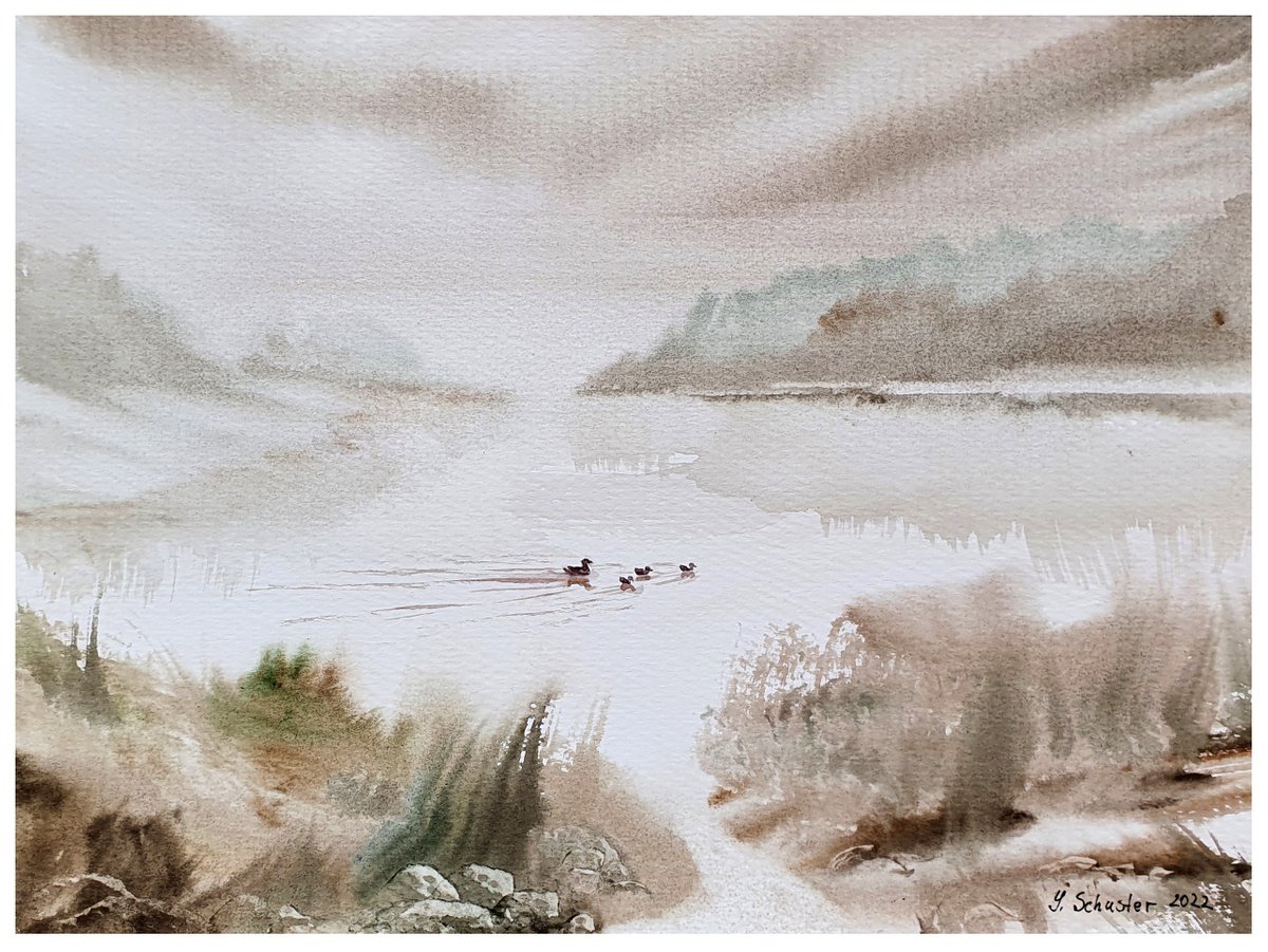 Impressionistic Landscape Watercolour By Yulia Schuster, 12 X 9", Sepia, Original Artwork