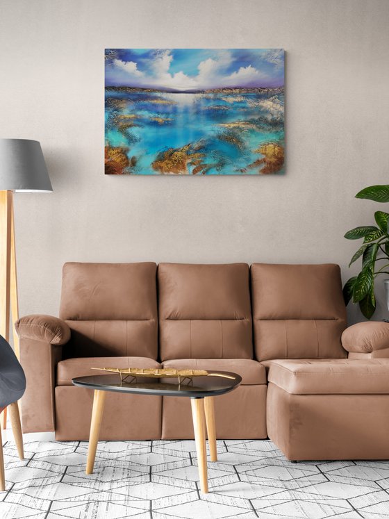 A beautiful large modern semi-abstract seascape painting "Wonderland"