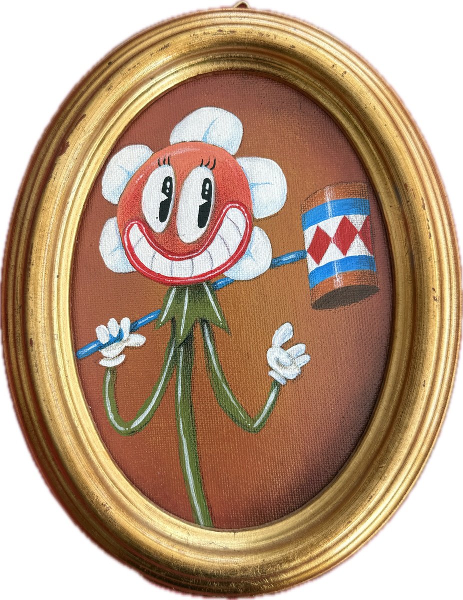 Cartoon Botanical Acrylic Painting By Paolo Andrea Deandrea, 7 X 9", 230 - Daisy, Original Artwork