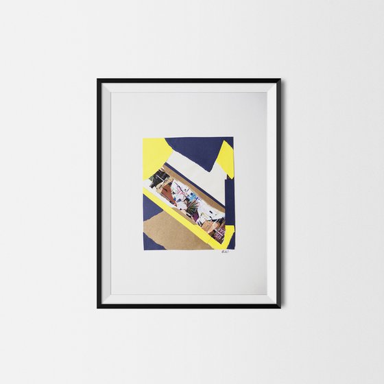 Minimalistic collage. Small artwork. Madrid series. 1. Purple, yellow and white abstract interior gallery wall composition office home decor recycle