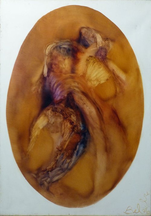 Embrace, oval abstract painting, oil on canvas 92x65 cm, ready to hang by Frederic Belaubre