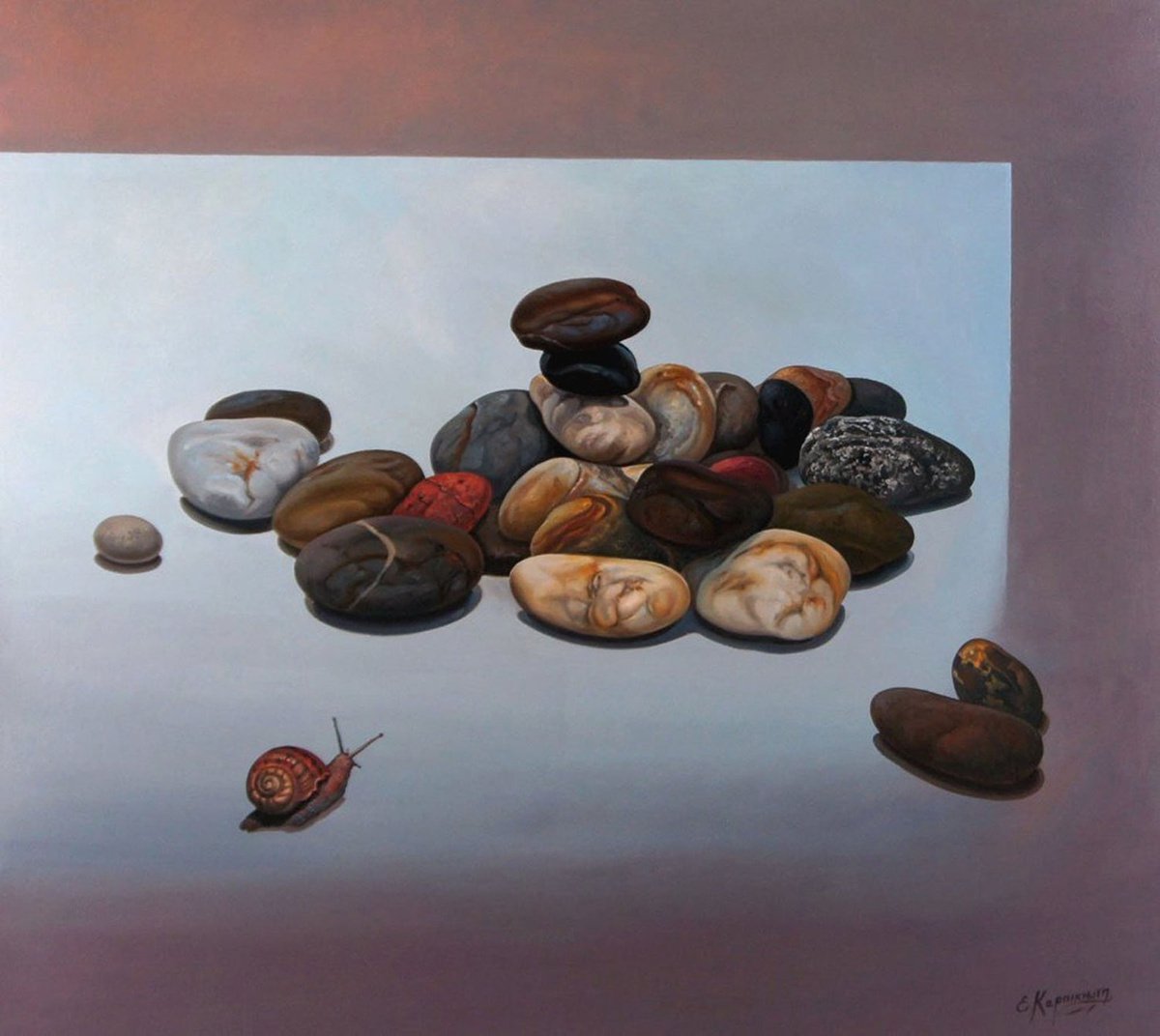Snail and stones Large Oil Painting by Irini Karpikioti
