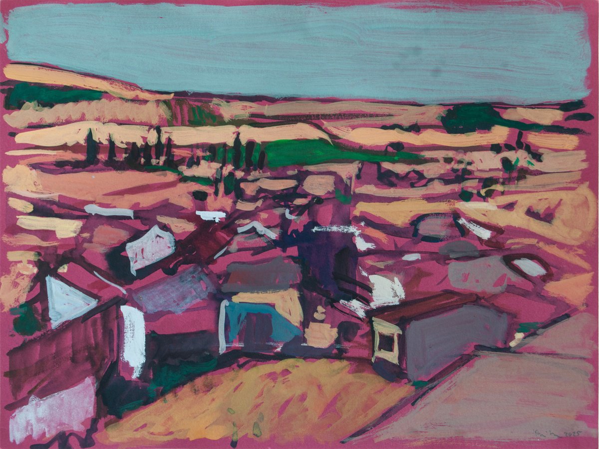 Expressive Landscape Painting By Ishai Rimmer, 12 X 9, Villaco, Original Artwork