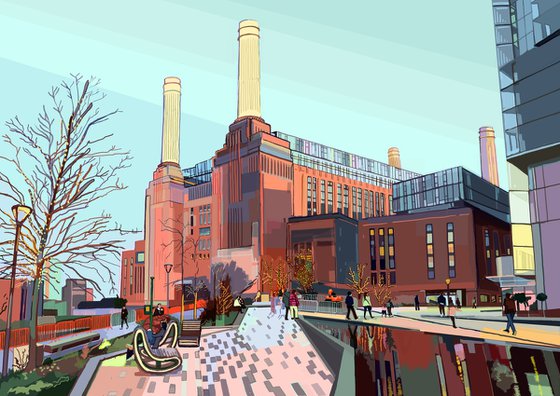 A3 Battersea Power Station, London Illustration Print