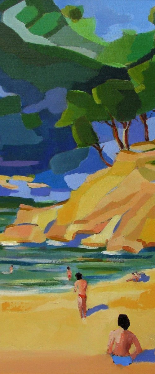 Bathers in Mediterranean cove by Jean-Noël Le Junter