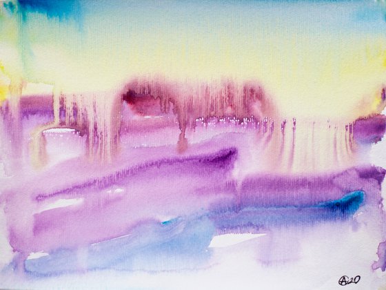 Abstraction landscape. Spanish series. #5 warm. Small interior gallery wall white watercolor acuarelle