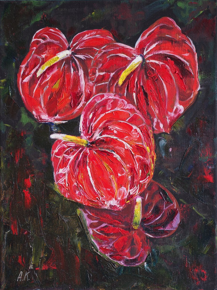 Red anthurium flower by Alfia Koral