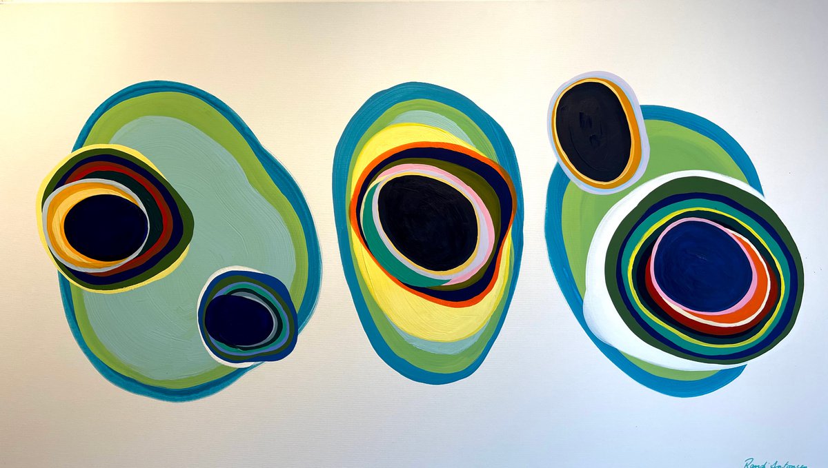 Geometric Abstract Acrylic Painting By Randi Antonsen, 55 X 31", Green Tea, Original Artwork