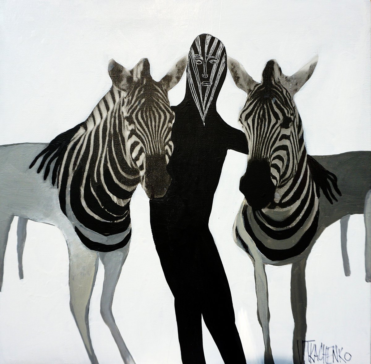 Organic Animal Painting By Victor Tkachenko, 12 X 12", Three Amigos, Original Artwork