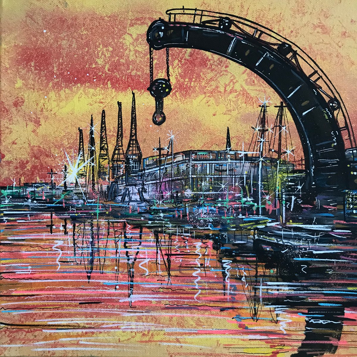 Urban And Pop Painting , The Steam Crane By John Curtis, 12 X 12, Artwork For Sale On Artfinder