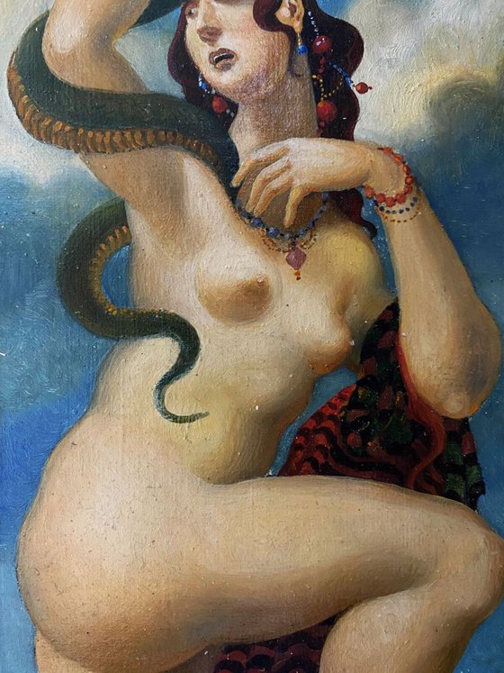 Naked girl with a snake