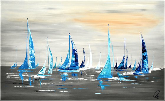 Blue Sails II - Abstract Seascape - Acrylic Painting - Canvas Art- Blue Wall Art