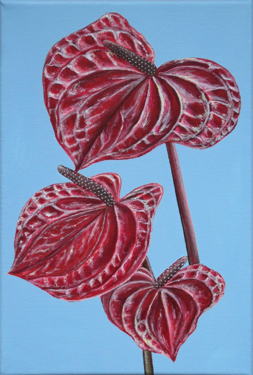 Photorealistic Botanical Acrylic Painting By Jacqueline Talbot, 8 X 12, Anthurium, Original Artwork