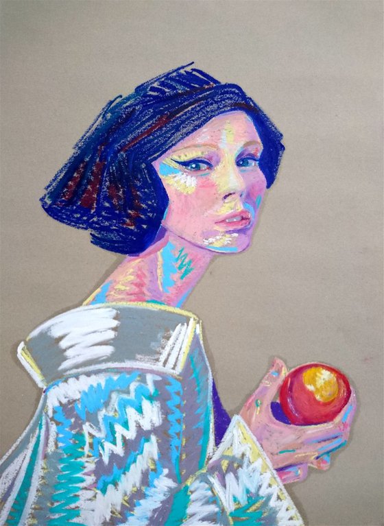 Girl with a peach