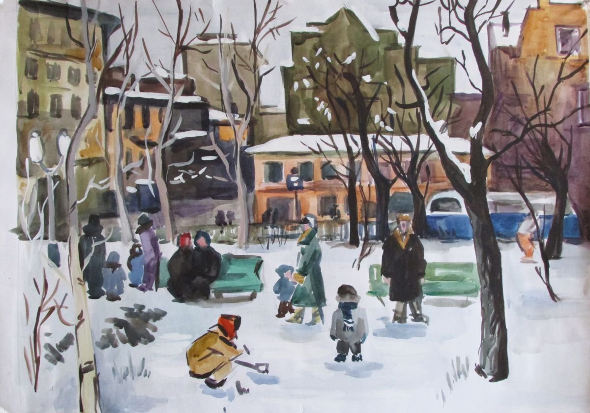 Photorealistic Cityscapes Painting By Kateryna Bortsova, 24 X 16", On The Walk, Original Artwork