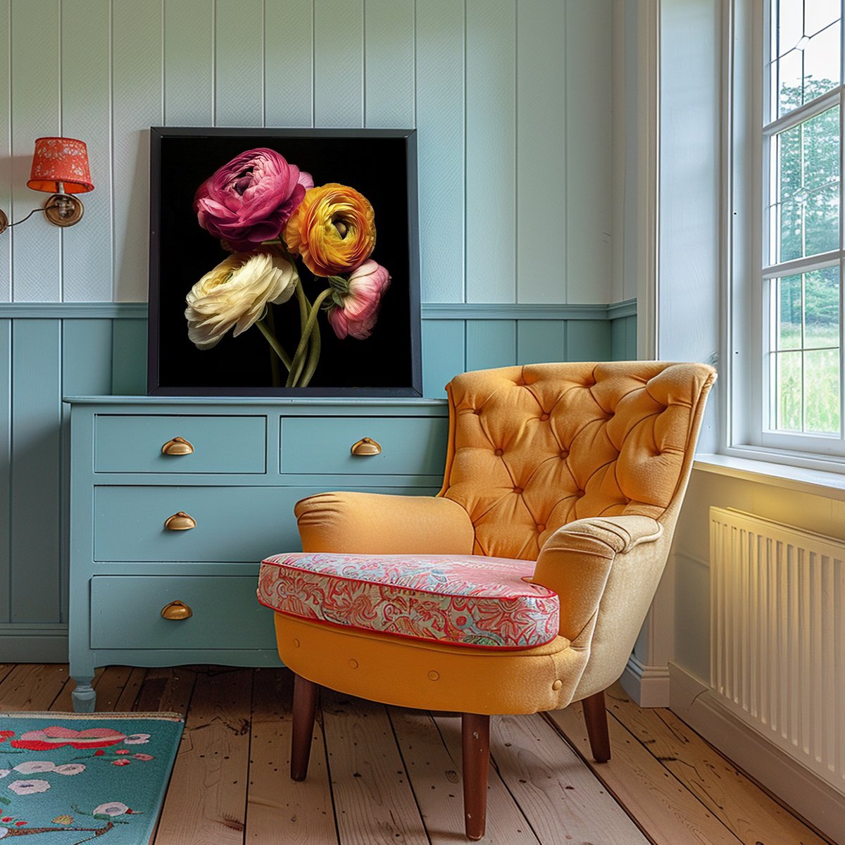 Photorealistic Botanical Photograph By Michael Filonow, 32 X 32", Ranunculus 4, Original Artwork