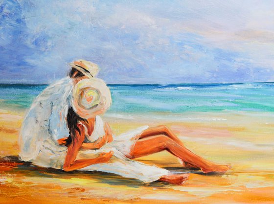 Original oil painting ''Love by the sea''