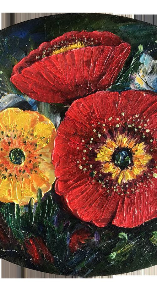 Red and Yellow Poppies by Lena Owens at OLena Art