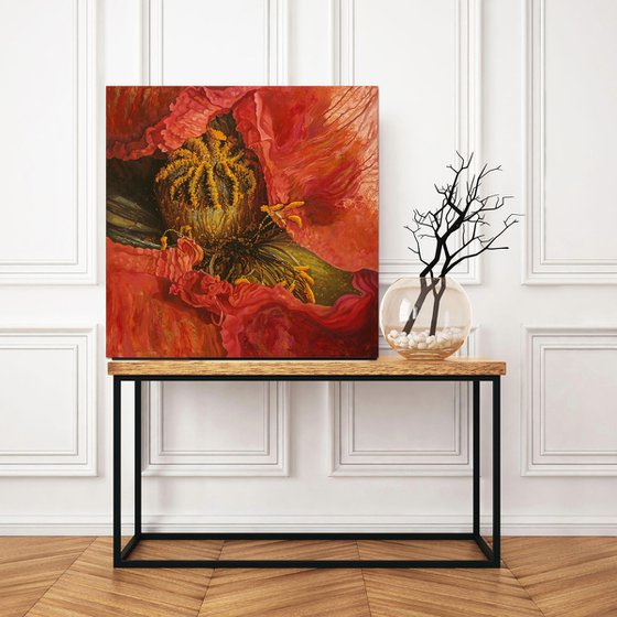 33.5" Red Poppy, Floral Art